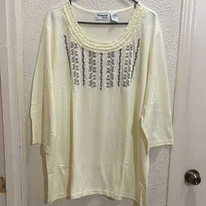 Shenanigans Embroidered Cream Top 3X
